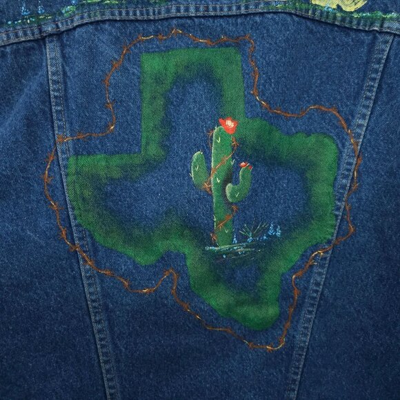 Wrangler Western Denim Jacket Womens Size L DIY Hand Painted Texas Cactus Boot - Picture 11 of 16